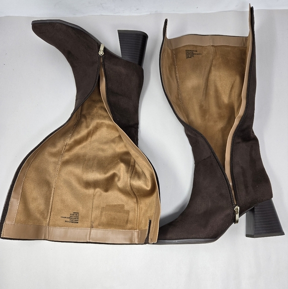 Nordstrom Rack Womens Knee High Heel Boots Sz 6.5M Faux Brown Suede Stretch Calf - Picture 10 of 11